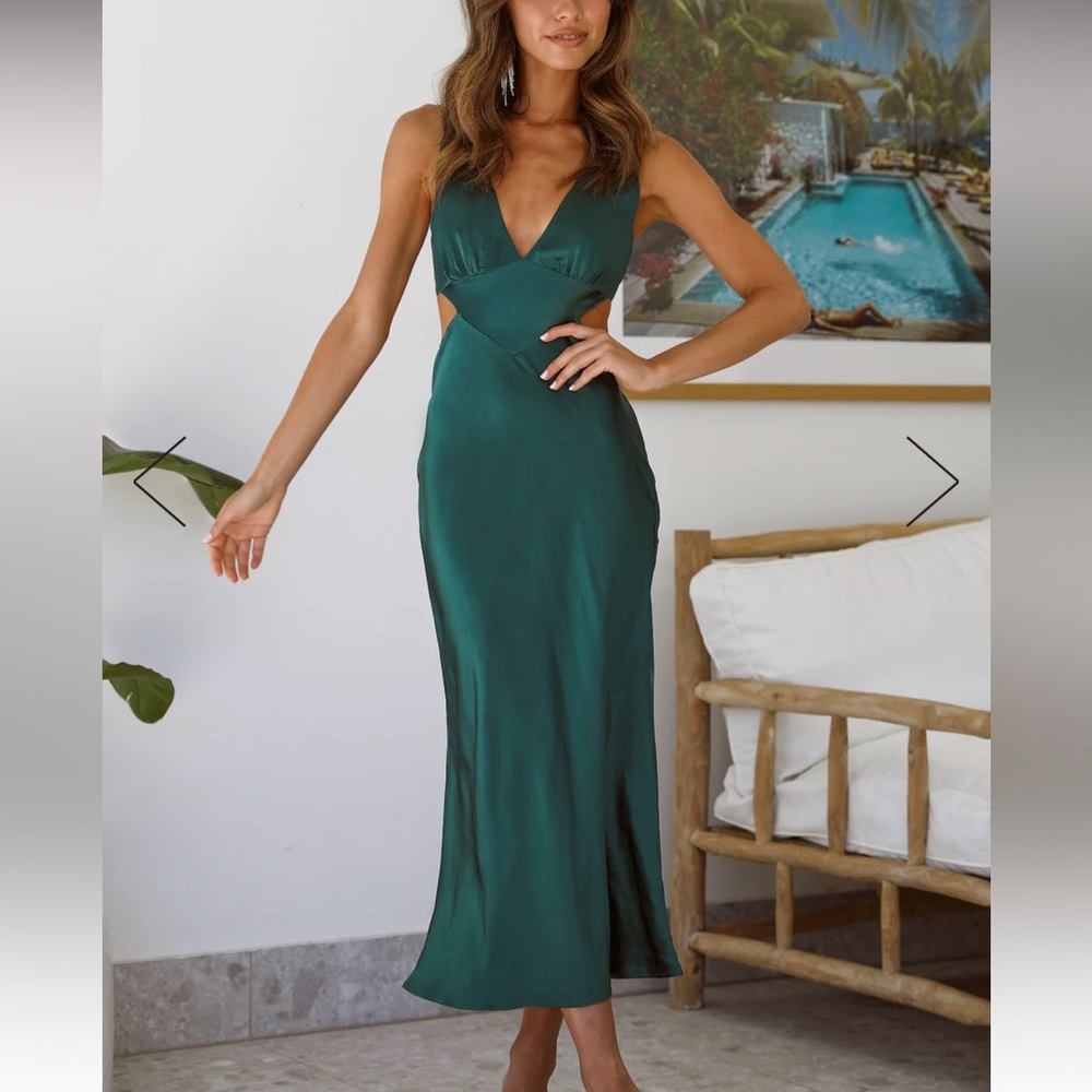 Cut-Out Waist Strappy Back Midi Dress Jade